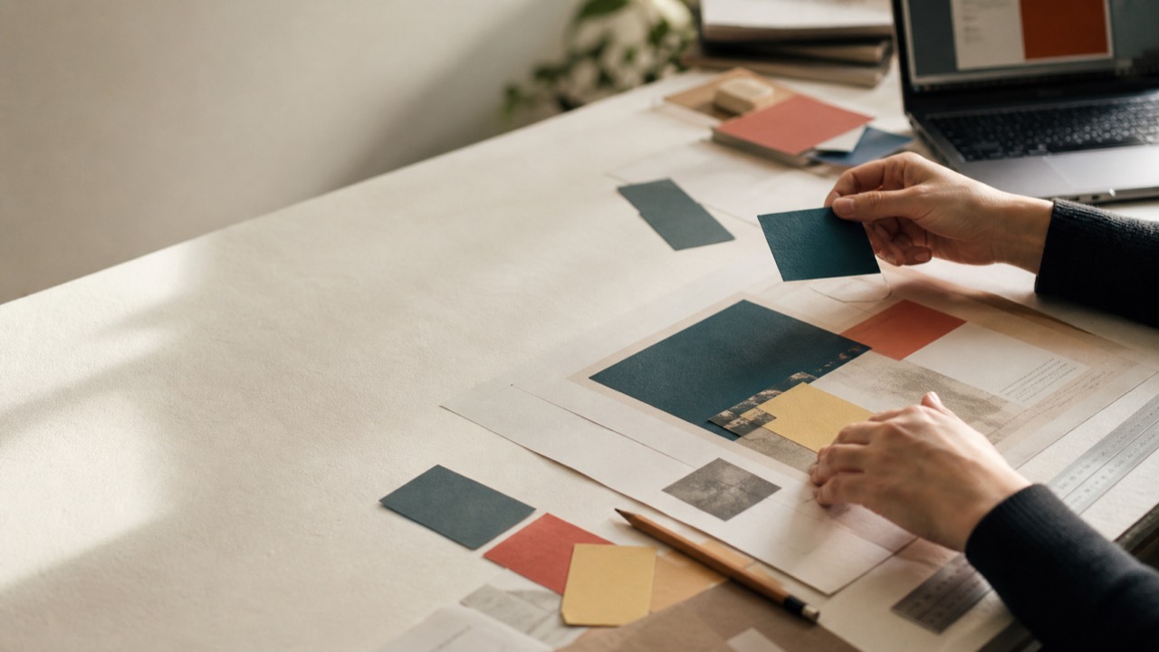 Feuille de brief structurée avec questions, contraintes et repères entourés au crayon